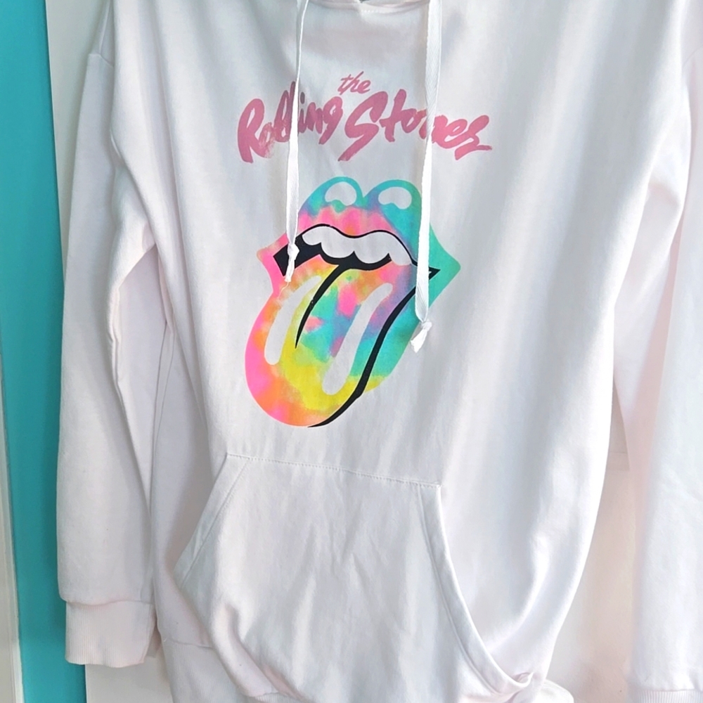 The Rolling Stones hoodie New w out tags Rock Band White Sz Small NWOT Long Slee - Picture 5 of 6